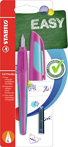STABILO - Schulfüller mit Linkshänder-Feder L - EASYbuddy FRESH in pink/hellblau - blau (löschbar) - inkl. Patrone - Blister