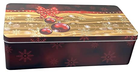 MediMuc Rote Weihnachtskugeln lang - wunderschöne dunkelrote Stollendose mit Weihnachtskugeln - Stollendose, Weihnachtsdose - Maße: (L x B x H) 26,0 x 13,5 x 8,0cm - Volumen ca. 2,8L
