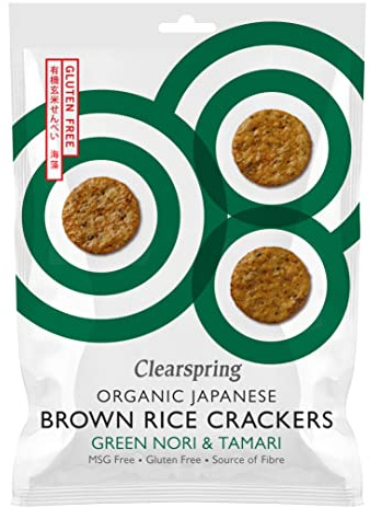 Clearspring Organic Japanese Brown Rice Crackers | Green Nori & Tamari | 40g | Gluten Free | High in Fibre | Vegan | Great Taste Awards