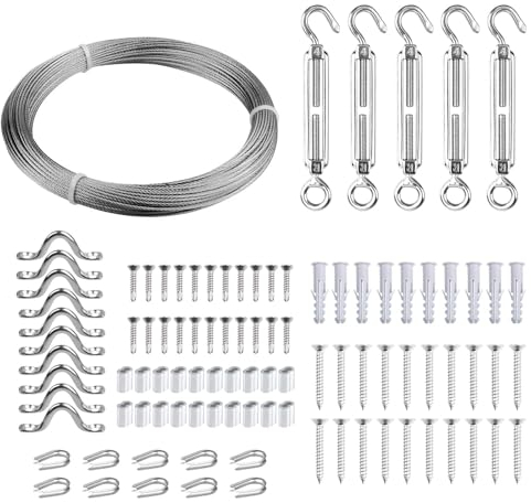 FSHIHINE 1.5mm Drahtseil Edelstahl, 30m Stahlseil mit Spannschloss Seilspanner Edelstahl M4, Seilspanngarnitur für Wäscheleine, Gardinenseil Kletterpflanzen, Bilderaufhängung, Lichter Hängen
