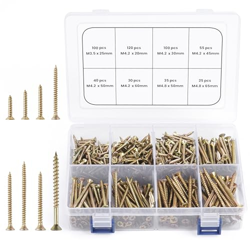 Winter Shore Schrauben Set Holz Verzinkter Kohlenstoffstahl 8 Größen [505er-Pack] - Spanplatten-, Sperrholz- & Holz M3.5, M4.2, M4.8 - Kreuzschlitz, Senkkopf - 20 mm bis 65 mm Länge - Aufbewahrungsbox