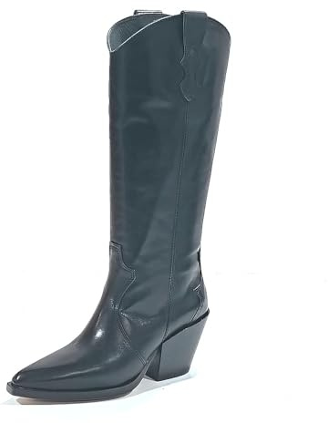 ALPE Cowboy Boot i läder, med kubansk häl - 20261705, Svart, 36 EU