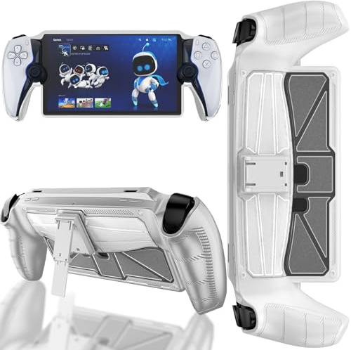 Miimall Kompatibel med PlayStation-portalfodral med stativ, stötsäkert ultratunt mjukt TPU-fodral halkfritt repbeständigt skyddskåpa för PlayStation Portal Gamings handhållen konsolfodral – vitt