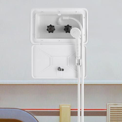 Kit Box Doccia Esterna Incasso Kit Doccia per Campeggio Car, Tubo del rubinetto con Bloccaggio per Barca Marina Accessori Camper Caravan (Bianco)