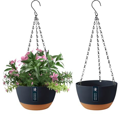 EACHPT Blumenampel,Hängeblumentöpfe 2 Stück Hängende Pflanzgefäße für Zimmerpflanzen im Freien, Hängende Blumentöpfe für draußen mit Drainagelöchern und abnehmbarem Untersetzer für das GartenhausΦ21CM