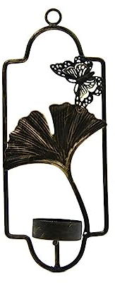 Kerzenständer, Wand-Kerzenhalter aus Eisen, kreativer Retro-Ginkgo-Blatt, dekorativer Kerzenhalter, romantische Hochzeits-Requisiten, einfacher Stil, Kerzenhalter (schwarzer Ginkgo)