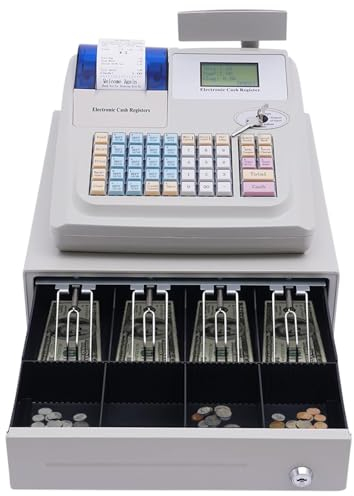 Elektronische Registrierkasse, Supermarkt-Kiosk-Einzelhandels-Kassensystem, multifunktionale Registrierkasse, einfach zu bedienen, 8 digitale LED-Handelskasse, 48 Tasten, erhöhte Tastatur,White