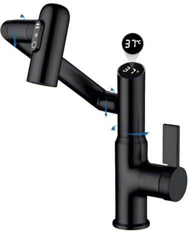 Smart Temperature Bathroom Wasserhahn, Einhebel-Badezimmer-Wasserhahn, Waschbeckenarmatur, Küchenarmatur, Mattschwarz