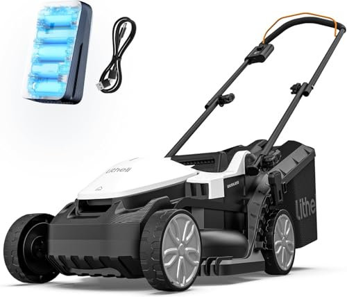 Litheli Cordless Lawnmower, 20V/33cm Cutting Width, Brushless Motor, Battery Lawn Mower, 5 Cutting Heights, 30L Grass Box, Incl. 4.0Ah Battery