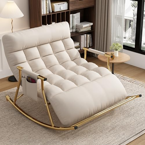 ZYWWW Schaukelstuhl für Schlafzimmer mit Doppelbett, Schaukelstuhl für den Außenbereich, moderner Lounge-Sessel für den Balkon, Zero-Gravity-Stühle mit Armlehnen mit Seitentaschen, Relax-Schaukels