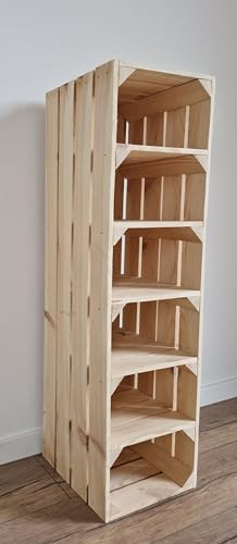 PYXIDAS Scarpiera Alta 2-5 Cassette di Legno per Stoccaggio Corte e Robuste Casse di Legno Pulito-Brucia, Naturale (5 ripiani, Naturale)