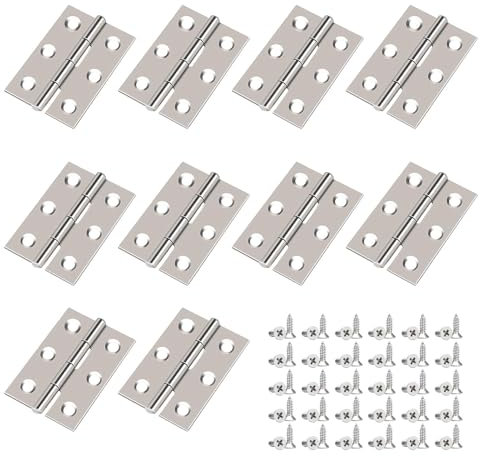 10pcs Stainless Steel Door Hinges 44x31mm with 60 Screws for Internal & External Wooden Doors (Silver)