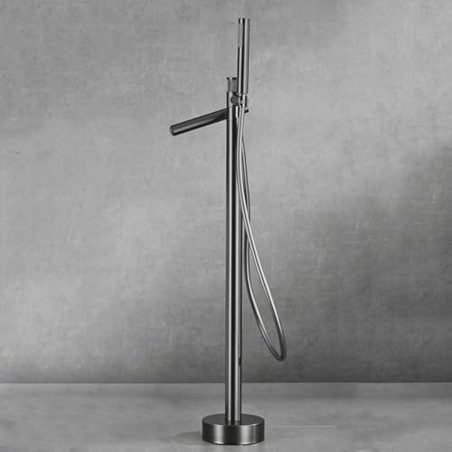 BiaoTeng Freistehende Badewannen Armaturen, 2 Funktions Wasserauslass G1/2 Anschluss Heißes und kaltes Badewannenarmatur Bodenmontage, Grau