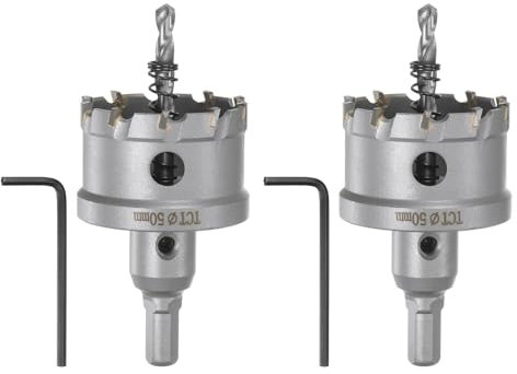 QUARKZMAN 50mm Lochsäge 2 Stück Wolframkarbid-Hartmetallmaterialien Dosenbohrer, Lochsägen-Set mit Dreieckschaft inklusive Bohrer für Edelstahl, Metall, Kupfer, Holz, Kunststoff