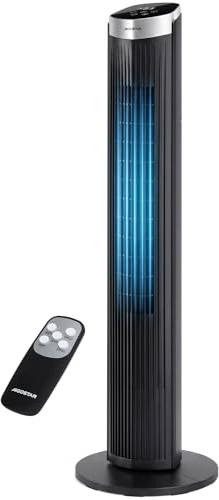 Aigostar Ventilateur Tour Silencieux 93cm, 3 Vitesses 3 Modes, Oscillation 50°, Minuterie 12H, Télécommande & Écran LED Tactile,Noir,Gain de Place Sécurisé pour Maison Chambre Bureau