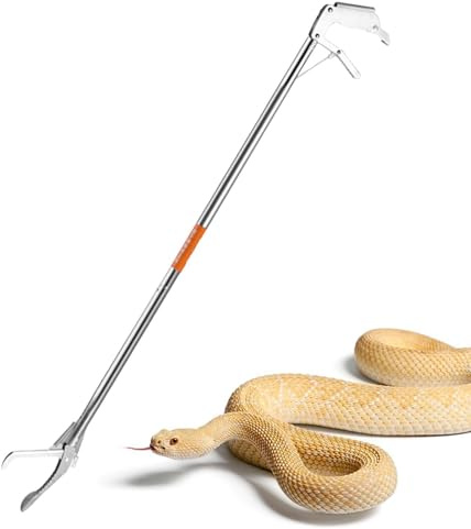 Herramienta de agarre de serpientes, de captura de serpientes, gancho para atrapar serpientes, herramienta de manejo de reptiles de acero inoxidable, herramienta plegable multifuncional para