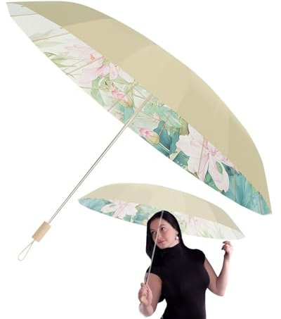Paraguas UV - Sombrilla de protección solar, paraguas plegable de apertura a mano | Paraguas decorativo con mango de madera, parasol cortavientos para picnic, viajes, senderismo, senderismo,, azul, Se