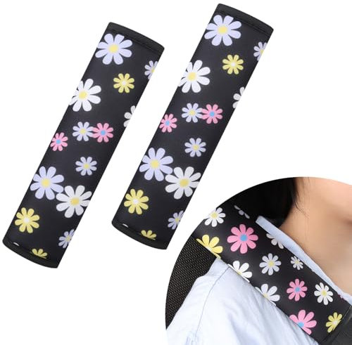 DHWEKU Imbottitura Protezione Cintura Sicurezza, Multifunzionale Auto, Camion Borsa Viaggio - Bambini Adulti, Motivo Floreale, 2 Pezzi