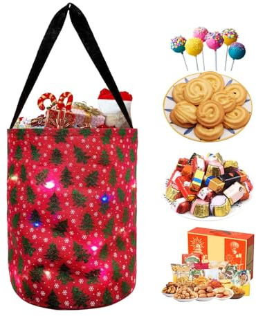 Borsa luminosa per Halloween, multiuso, riutilizzabile, luminosa, per caramelle natalizie, in poliestere, con luce a LED, articoli di Natale, sacchetti per bambini e adulti