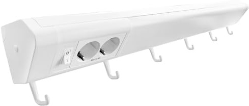ALUSSO LED Unterbauleuchte Küche 76cm flach 230V | 1300lm 15W 4000K Neutralweiß Werkbankleuchte mit 6 Haken, Unterbauleuchte mit Steckdosen, 1 Stück