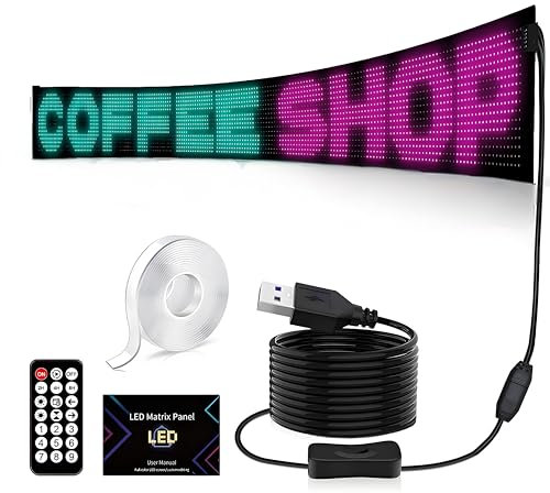 176.2cm Flexible LED Matrix Panel, Scrolling LED Sign with Remote Control, USB Powered, APP Control, Programmable of Text and Memes, Perfect on Business Area Advertising (19.2 * 176.2cm)