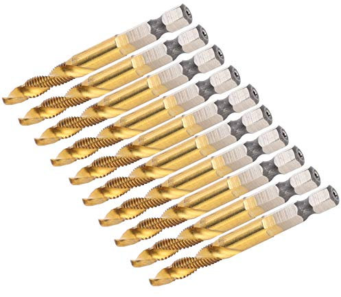 M6 Tap Drill Bit Set, 10PCS Tapping Bits 6mm M6 Combination Drill Taps Bit Set Hex Shank Screw Taps