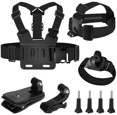 Arnés de Pecho para Cámaras de Acción, Accesorios Camara Deportiva Compatible con GoPro Hero 12/11/10/9/8/7 Insta360 SJCAM, Soporte de Pecho, Correa de Cabeza, Arnés de Muñeca