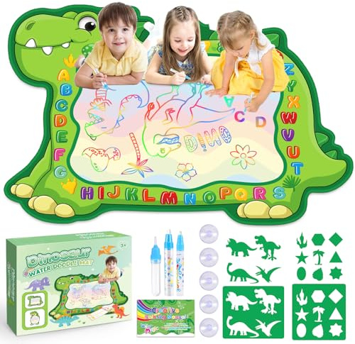 EUCOCO Dino Wasser Matte, Dinosaurier Spielzeug ab 1 2 3 Jahre Malmatte mit Wasserstift Geburtstagsgeschenk 1-6 Jahre Junge Spielzeug ab 1-6 Jahre Junge Dinosaurier Geschenk Junge 1-6 Jahre