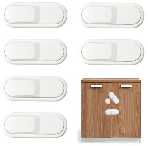 Kryzulax 6 Pezzi Chiusure di Sicurezza per Bambini,Blocca Cassetti Per Bambini,Installazione Facile in Pochi Secondi,Senza Foratura Blocco di Sicurezza,per Armadio Frigorifero Finestre Porte,Bianco