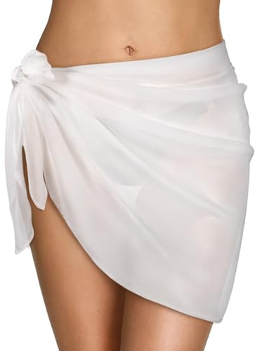Wisebom Jupe de Plage Femmes Courte, Pareo Plage Wrap de Plage Robe de Plage Cache-Maillots et Sarongs Couverture de Bikini Jupes Wrap Beachwear Maillot de Bain Cover Up (Blanc)