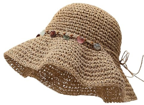 YAMEE Sonnenhut Damen Sommer Stroh,Strandhut Damen Strohhut Faltbar für Strand,Urlaub,Garten