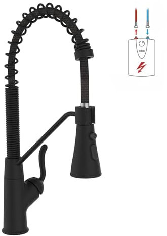 ZYNUHMO Rubinetto da cucina a bassa pressione, girevole a 360°, rubinetto con 3 connessioni per caldaia, miscelatore da cucina con 2 modalità, rame, nero