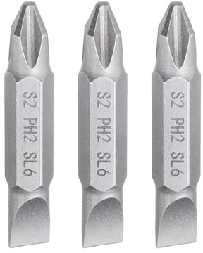 sourcing map 3pcs Magnetic Double Ended Screwdriver Bit PH2/SL6 1.5 Length 1/4 Hex Shank S2 Steel Phillips Cross Slotted Flat Screw Driver Bit, Grey