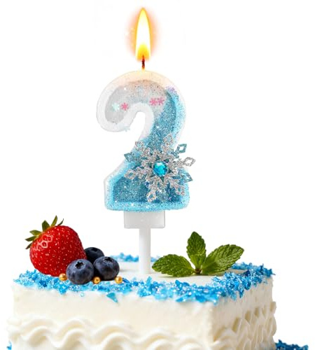 Nuts OT nuts Frozen Kerze 2. Geburtstag Glitzernde Geburtstagskerze 2 Jahr mit Schneeflocke Blau-weiße Tortendeko Eiskönigin Kuchenkerzen für Mädchen Frozen GeburtstagsParty Deko