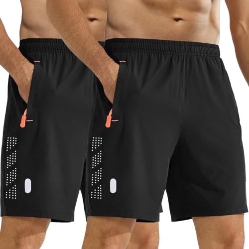 Zoofly Herren Jogginghose Kurze Sport Laufshorts 2er Pack Gym Dry Fit Hosen Kurze Sommer Trainingshose für Männer Fußball Funktionsshorts Mit Taschen Schwarz/Schwarz-M