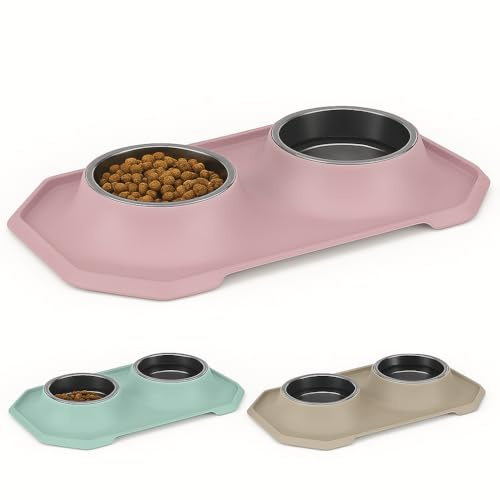 Plastiken - Comedero Doble Perro y Gato 100% Reciclado Hecho en España - Antideslizante 2x500ml - Cuenco Bebedero Comida y Agua Mascotas Medianas y Grandes - Libre BPA - Apto Lavavajillas