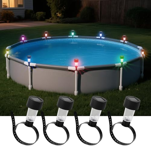 Esoes Solar Frame Pool Light 4PCS Outdoor Pool Lights Solar Lights for Aboves Ground Pools Waterproof Swimming Pool Accessories Night Lights for Outdoor Decks Railing Stairs Step