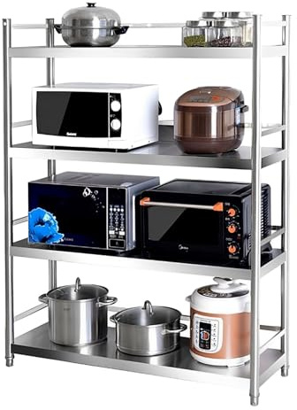 Microwave Oven Shelf Adjustable Storage Rack with Guardrail Kitchen Etagere for Space-Saving n Silver (100x40x135 cm)