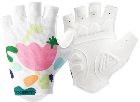ROCKBROS Guanti da Ciclismo a Mezze Dita Estivi per Ragazze Donna, Guanti Bici Antiscivolo e Traspirante, Elastico e Antiurto, Sportivi per Mountain Bike, Bici da Strada, Bicicletta da Corsa, Fiori M