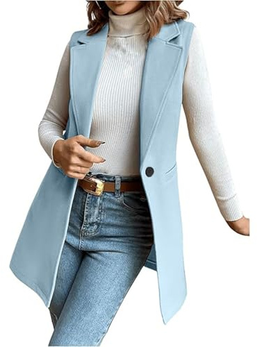 Cocila Gilet Casual Da Donna In Lana Con A Stile Western Senza Maniche Un Bottone Cardigan Elegante Light Blue L Cappotto Invernale Rosso Camicia Quadri Rosa Donna Giacche Piumini