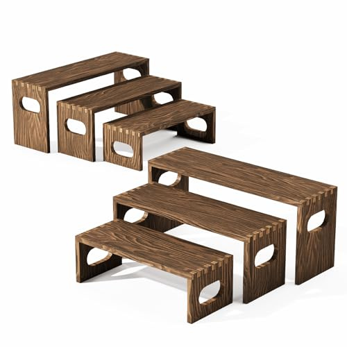 Qaxinmi Large Wooden Tiered Riser Stand, 2-Set Stackable Cupcake & Dessert Display, Perfume and Cologne Organizer Stand, Spice Rack Organizer, Food Display Items for Party
