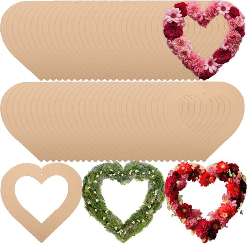 Solsew 40 Pcs Wedding Heart Cardboard Wreaths Frame 11.8'' Unfinished Mother's Day Hanging DIY Craft Wreath Form Bulk Heart Shaped Wreath Ring Floral Hoop Ring for DIY Craft Wedding Decor