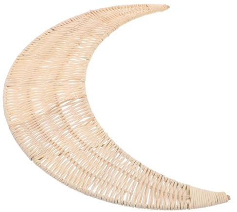 PAMINGONO Décoration Murale Lune Rotin Artisanal Ornement Suspendu Nordique pour Pépinière Style Bohème Rustique Accessoire Photo Naturel et Cosy