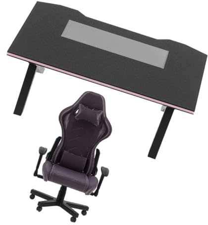 DEARMAMY Miniatur Gaming Möbelset Schreibtisch und Stuhl 1:12 Maßstab für Puppenhaus mit Lebensechtem Design Geeignet für Sammler und Miniatur Szenen