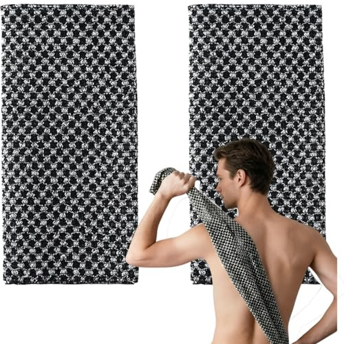 Ecovia Exfoliating Shower Towel - Natural bamboo charcoal fibre exfoliating gloves, gently remove dead skin cells from the body (2 Pieces)