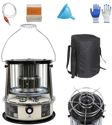 9000 BTU Stufa a Petrolio Riscaldamento a Stoppino Serbatoio Da 4,6 Litri Riscaldamento Di Emergenza Senza Elettricità Riscaldatore per Campeggio,Emergenze,Off-white-height-increasing