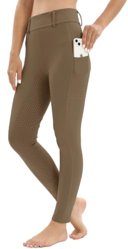 Leggings de equitación para mujer, ribete completo con bolsillo para el teléfono móvil, cintura alta, pantalones de equitación para mujer y niña, elásticos, con trabillas