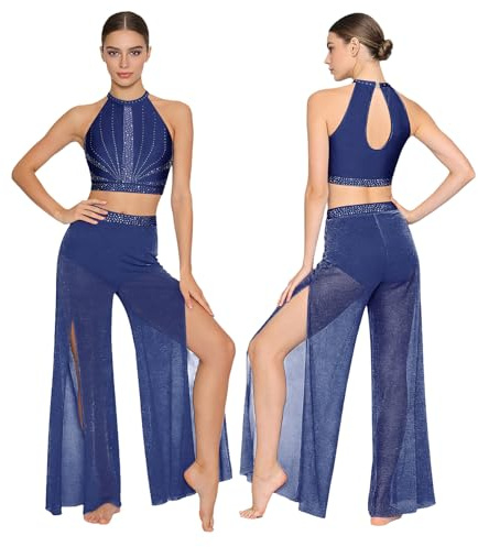 Sywiyi Abito Da Balletto Da Donna Costume Da Danza Lirica Per Donna Moderno Contemporaneo Abbigliamento Da Danza Lirico Doppio Pezzo Danza, Blu mare, S