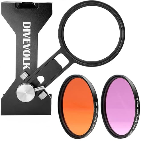DIVEVOLK Pince d'extension pour boîtier sous-marin Sea Touch 4 avec filtre rouge/pince de filtre violet + bague de conversion
