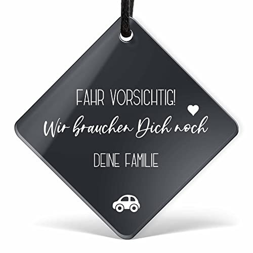 Personalisierter Autoanhänger - Rückspiegel Anhänger schwarz mit Wunsch Gravur für Spiegel - Zubehör Innenraum Deko - Spiegelanhänger Autodekoration als Glücksbringer - Frauen Männer Geschenk